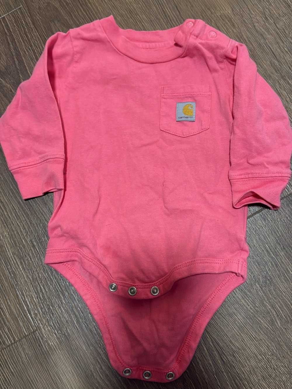 Carhartt Coral Pink Long Sleeve Baby Onesie with Chest Pocket